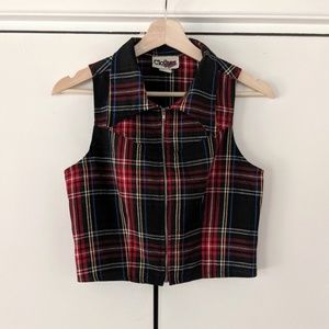 Vintage 70s red plaid tartan crop top XS / SM